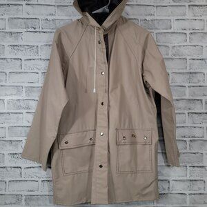 Vintage Lacoste Reversible Rain Slicker Coat Tan Brown Women's M Long Length
